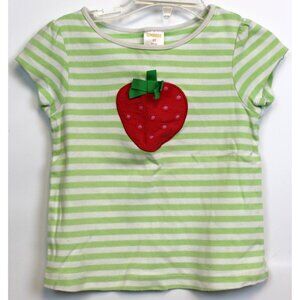 2013 Gymboree Strawberry Sweetheart T-Shirt 3T Green Stripes Applique Puff Sleev